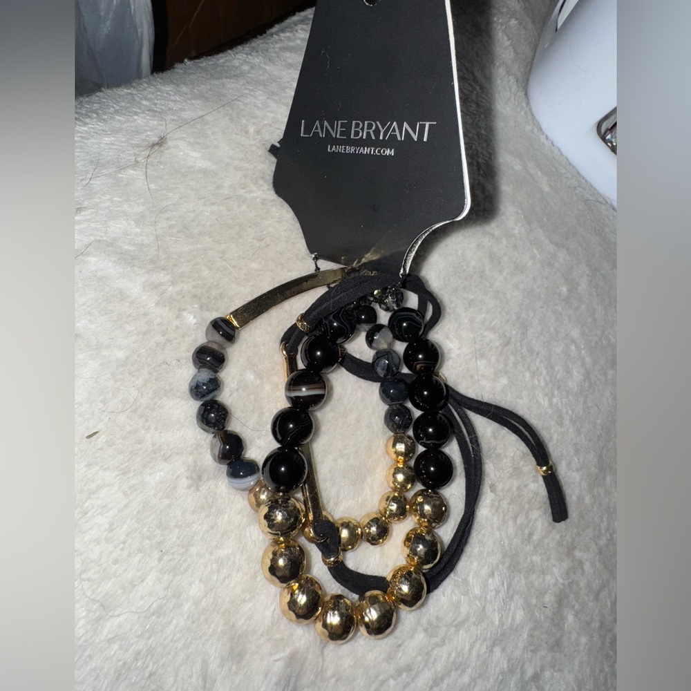 Lane Bryant Black and Gold Beaded Bracelet Set